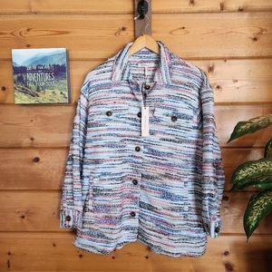 BCBGeneration 💜 NWT Long Button Down Tweed Jacket Multi Knit Barn Coat Sz Small